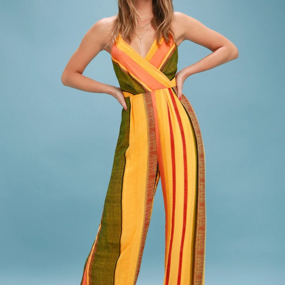 Lulus Beach Club Golden Yellow Wide-Leg Jumpsuit
